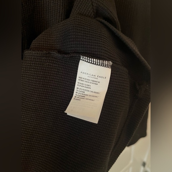 American Eagle Long Sleeve Henley T-Shirt | Black | M - Picture 6 of 7